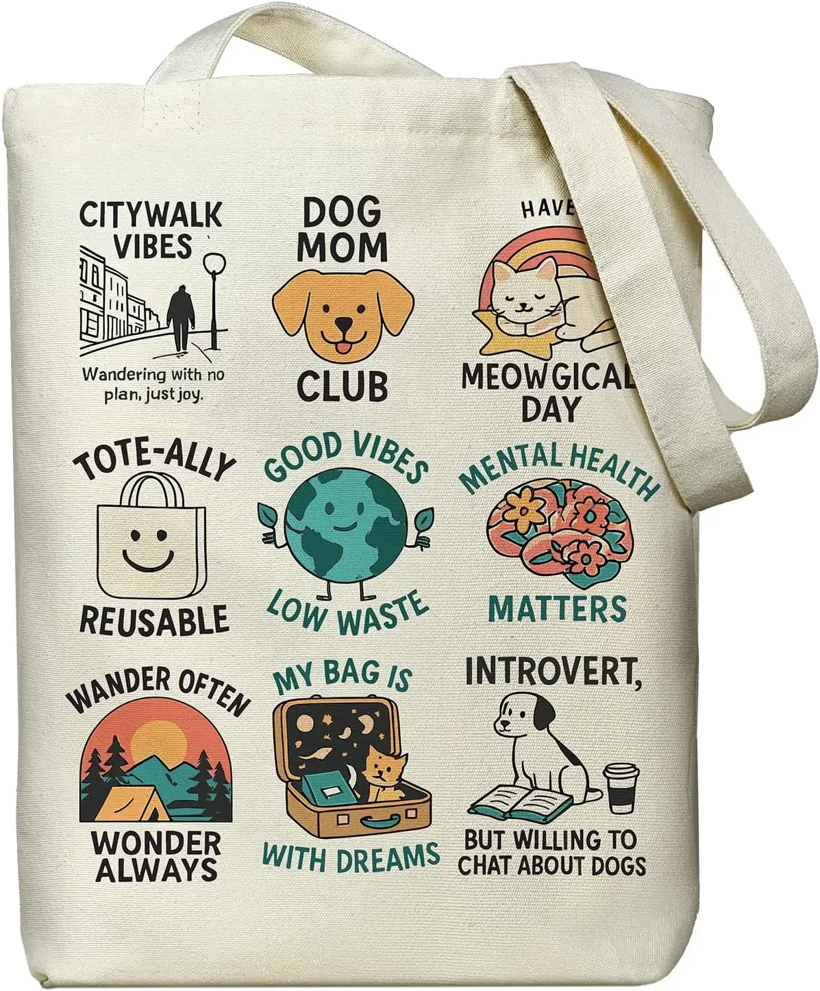 sac fourre-tout en toile pour femmes, sac fourre-tout avec poche intérieure zippée, sac en toile zippé pour le shopping, le travail, les courses, la mode au quotidien