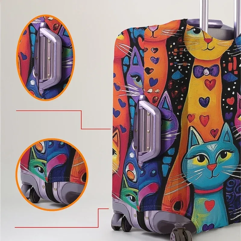 housse de protection pour bagages à motif d'ombre de chat arc-en-ciel coloré, adaptée aux housses de bagages de 18 à 32 pouces, aux gants de protection pour poignée de bagage, tra