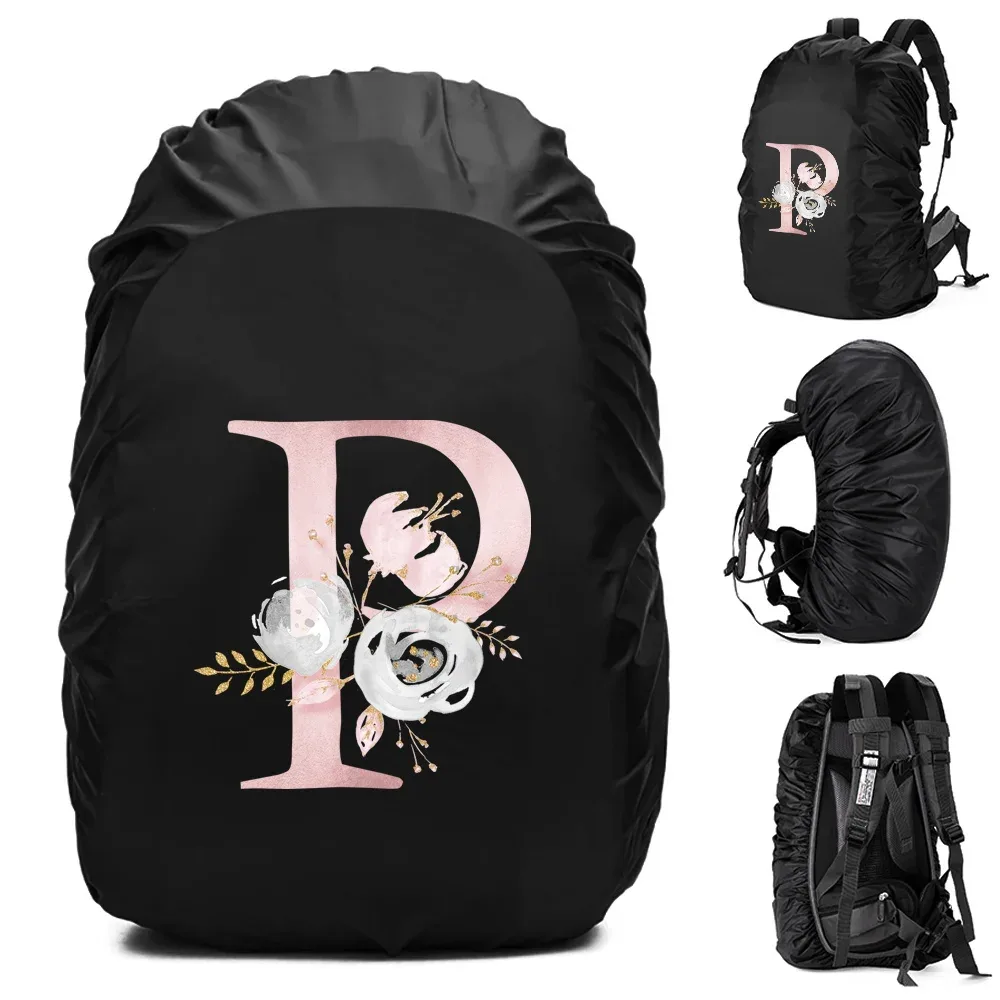housse de pluie imperméable pour sac à dos 20-70l, motif fleurs roses et lettres, pour sports de plein air, cyclisme, sécurité, mode, camping, randonnée