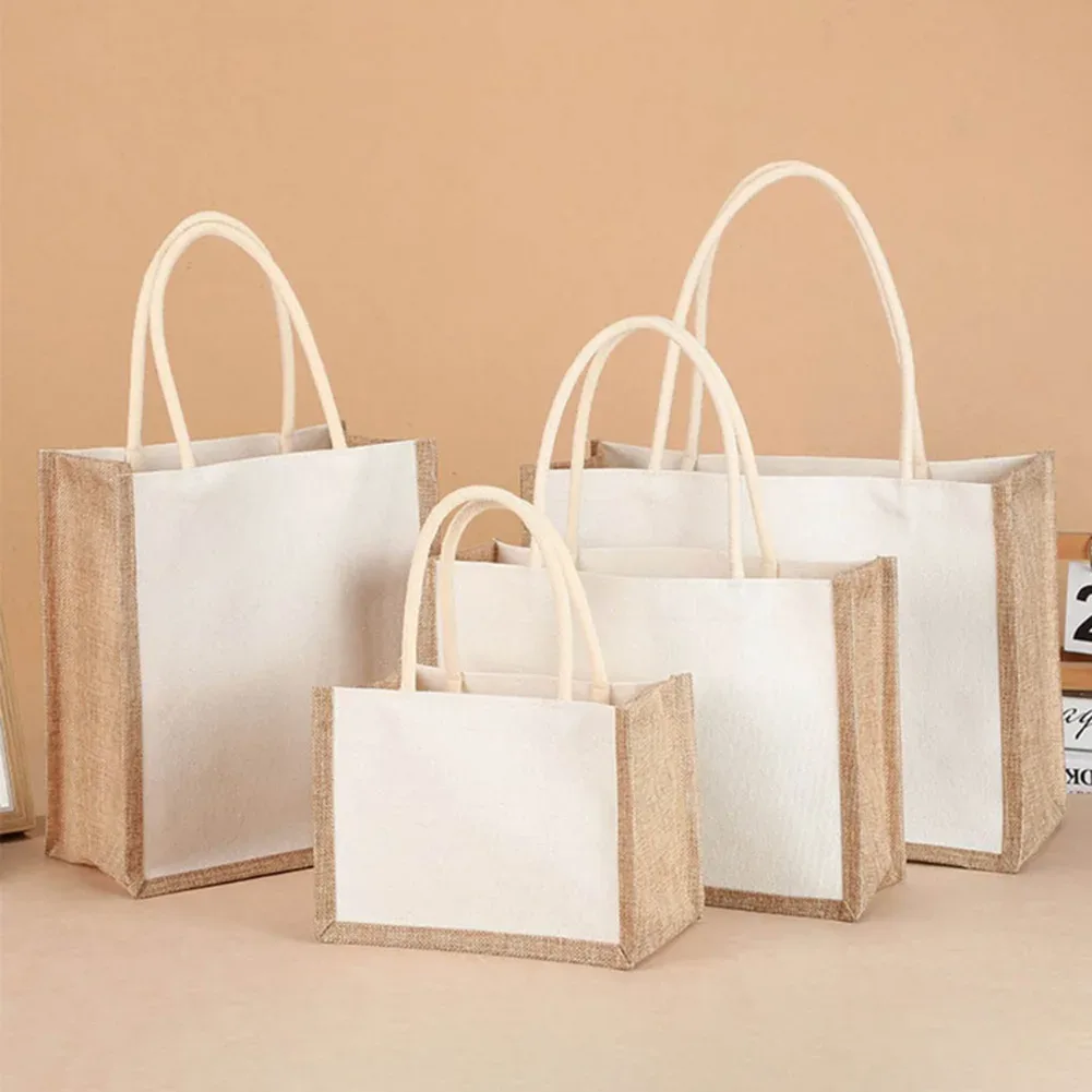 Sac fourre-tout en toile de jute pour femme, sac à provisions réutilisable, sacs fourre-tout de grande capacité, sac à main à poignée supérieure, sac sous les bras, documents d'abonnés simples
