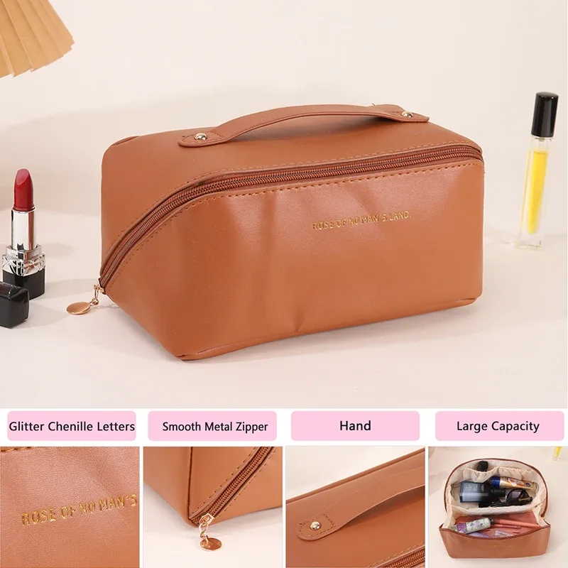 sac à cosmétiques grande capacité, trousse de toilette de maquillage pour femmes, trousse de maquillage, pochette de rangement, boîte de luxe pour dames, sac de rangement, fermeture éclair de voyage ﻿