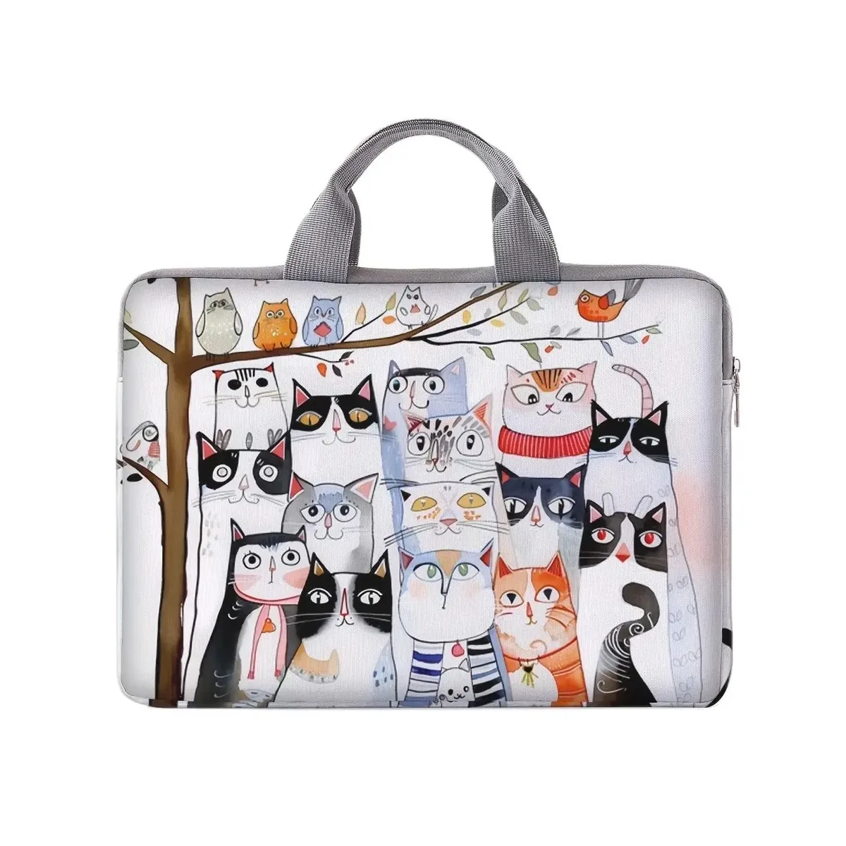 sacoche polyester motif chats oiseaux blanc doublure polyester fermeture éclair adapté ordinateur portable voyage business classement verifié porte documents