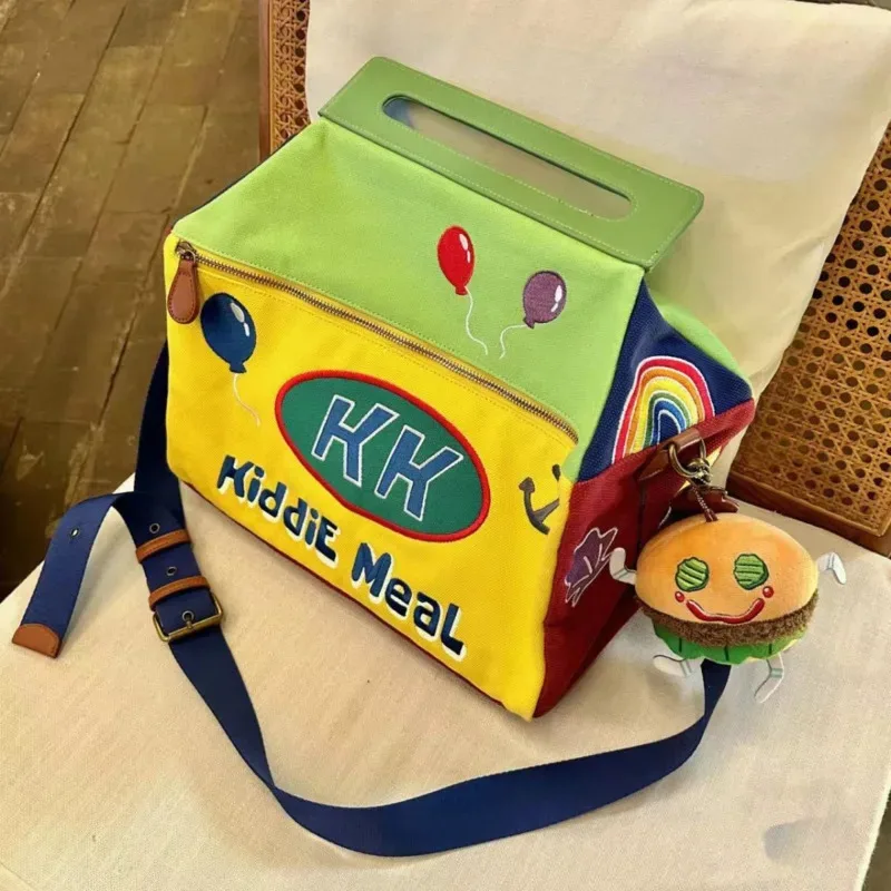 y2k – sac à bandoulière de dessin animé, fourre-tout amusant sous les bras, mignon, messager en toile à fermeture éclair, sac de voyage kawaii, sac de rangement