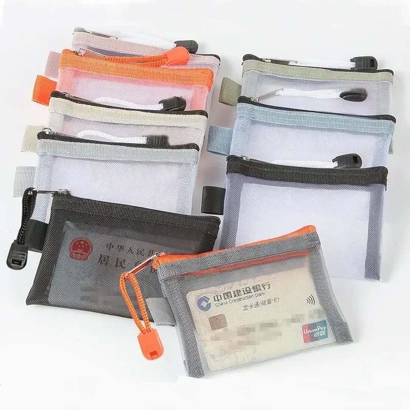 porte-monnaie en maille pour femmes, fermeture éclair transparente, sacs de rangement en poudres, porte-cartes pour filles, porte-clés, petits sacs à main