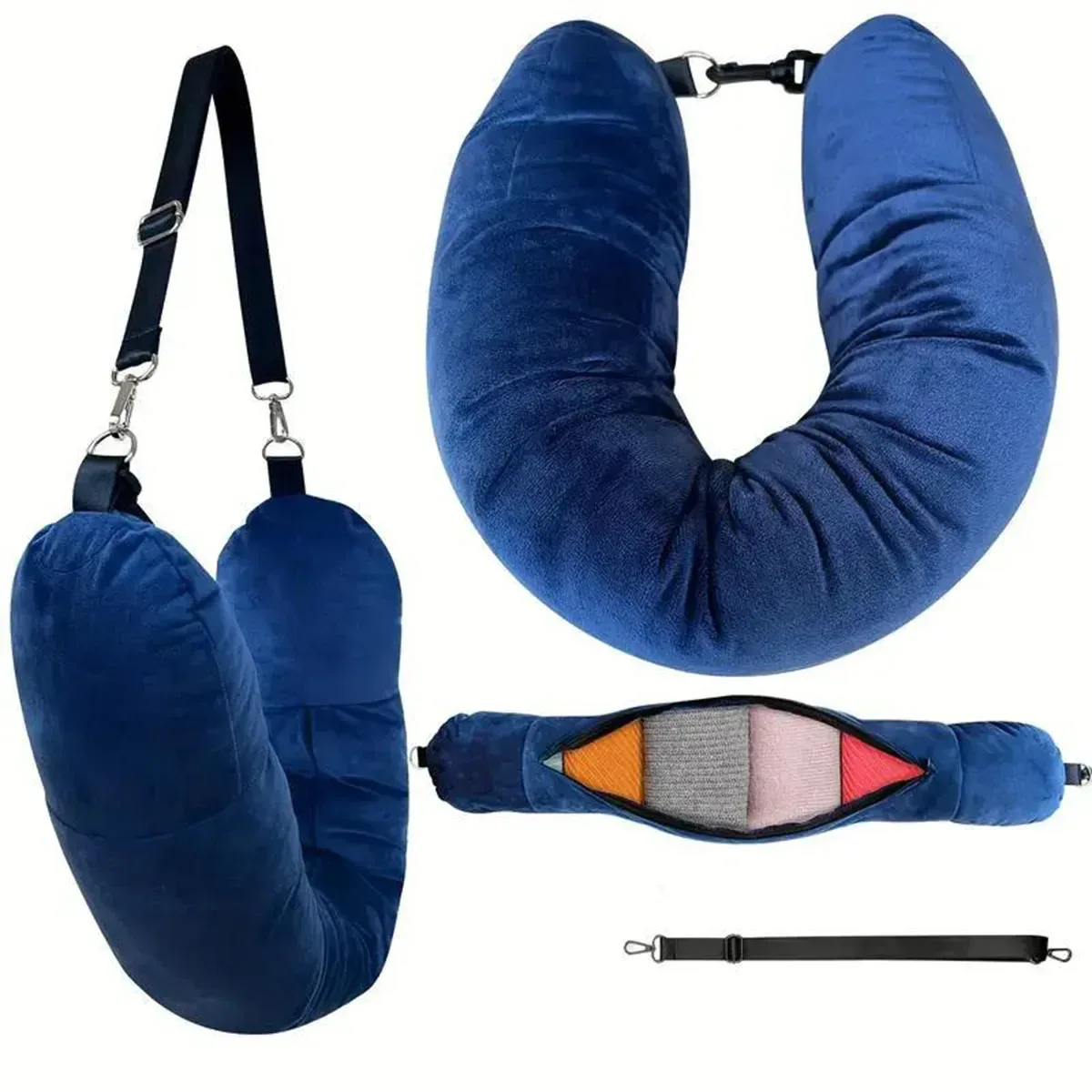 oreiller voyage forme u tissu noir velours pochette amovible confort personnalisable portable hygiénique usage multiple