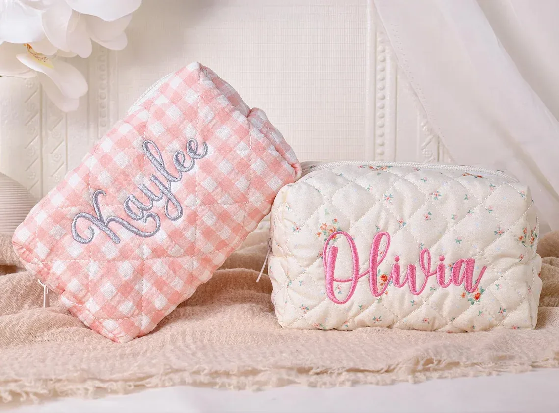 pochette de maquillage brodée de fleurs personnalisée, grande capacité, pochette cosmétique, cadeaux de demoiselle d'honneur, cadeau de fête des mères, sac organisateur de maquillage