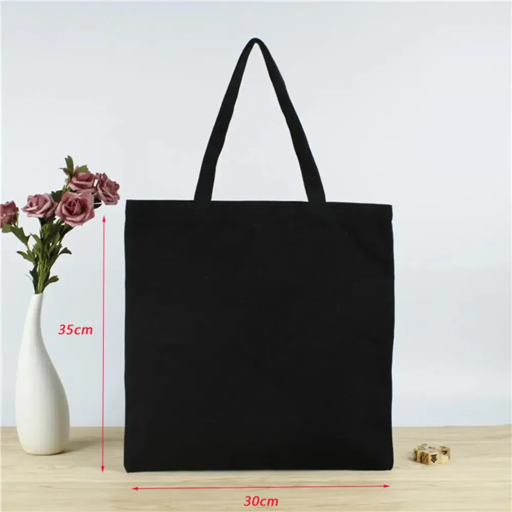 sac à main en toile noire pour étudiant, sac en coton initié unique, grand sac à provisions, poche de ceinture, sac cosmétique, cadeau