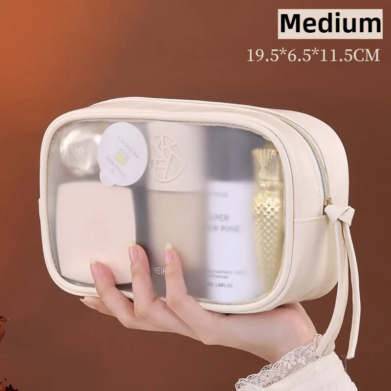 sac de maquillage semi-transparent multifonctionnel, sac de rangement pour cosmétiques, trousse de toilette pour voyage d'affaires, sacs de maquillage de grande capacité, 1 pièce
