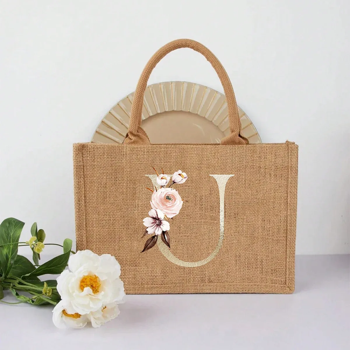 nouveau sac à main élégant en lin à motif lettres dorées, sac à main portable multifonctionnel, sac en lin, sac à main simple grande capacité, sac de rangement décontracté portable, sac de courses multifonctionnel, nouveau design, grande capacité, parfait pour le shopping