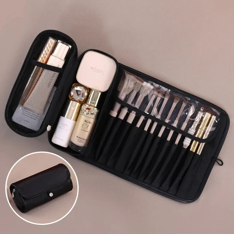 organisateur de pinceaux de maquillage pour femmes, pochette de rangement de maquillage de voyage étanche, trousse à cosmétiques portable de grande capacité