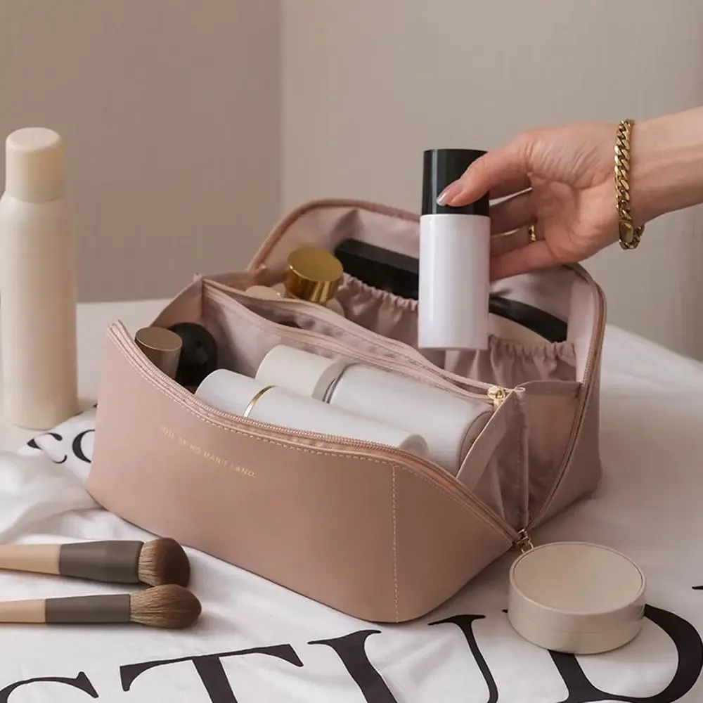 sac à cosmétiques de voyage de maquillage portable de grande capacité, organisateur avec fentes pour brosses, séparateurs, mallette de rangement multifonction