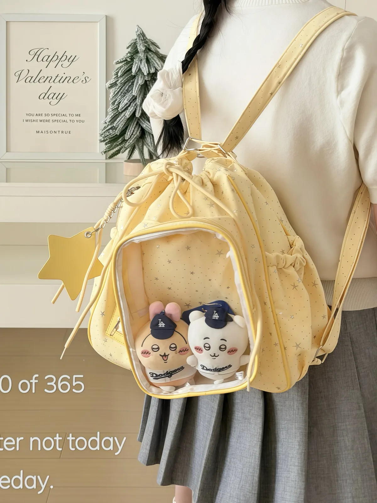 nouveau sac à dos ita y2k à cordon de serrage à pois étoilés, sac à bandoulière transparent mignon pour fille, grande capacité, sac à dos de présentation pour poupées diy