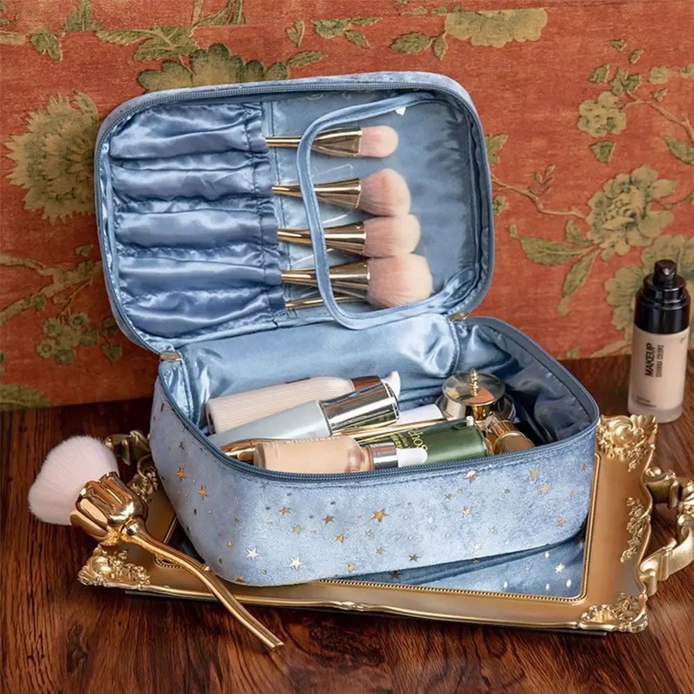sacs de rangement multifonctionnels portables souples, sac de maquillage de grande capacité bronzant, sacs de rouge à lèvres, sac à cosmétiques en velours, trousse de toilette