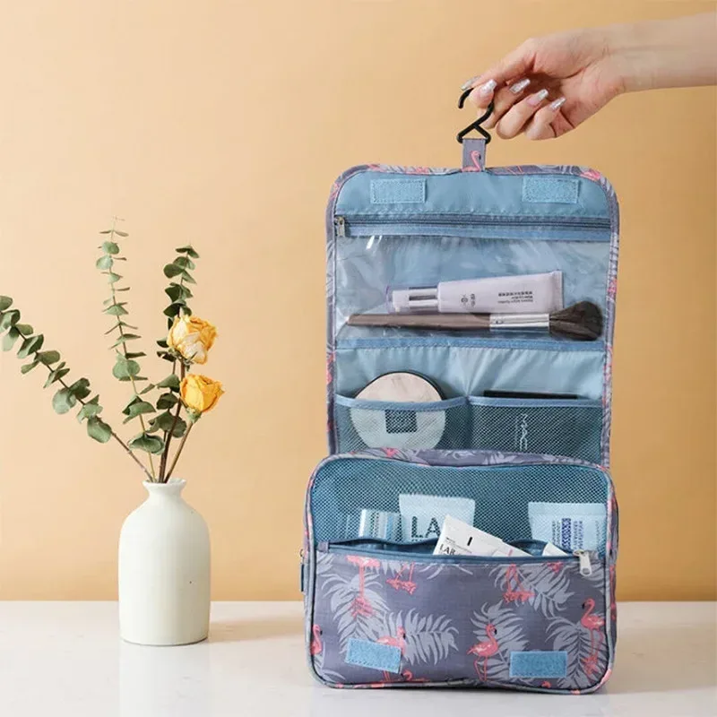 trousse toilette cosmétique rose léopard compartiments imperméable transparent grille velcro voyage maquillage organisateur rangement