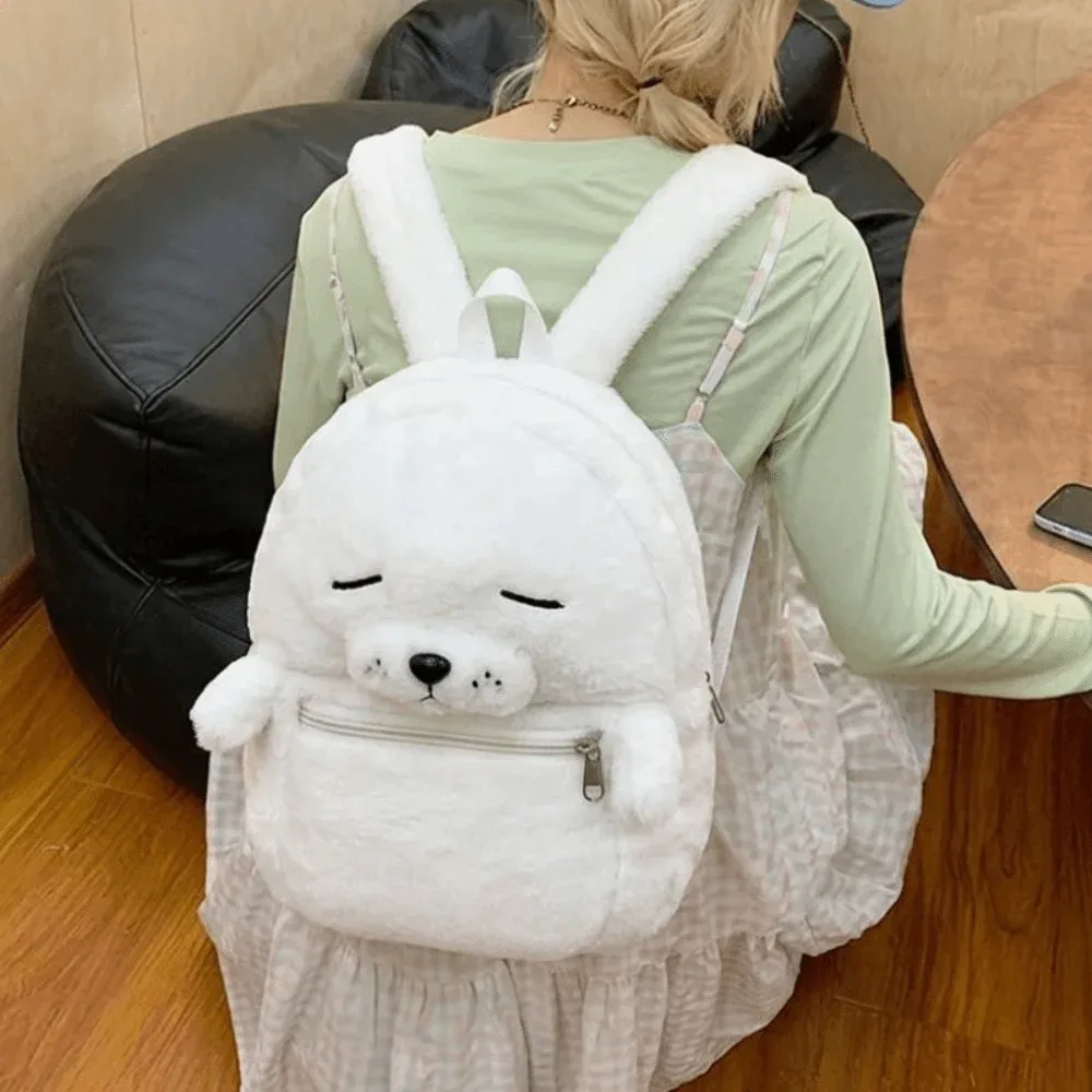 sac à dos mignon en forme de phoque, polyvalent, simple, moelleux, léger, couleur unie, sac à bandoulière pour femme et fille, accessoires