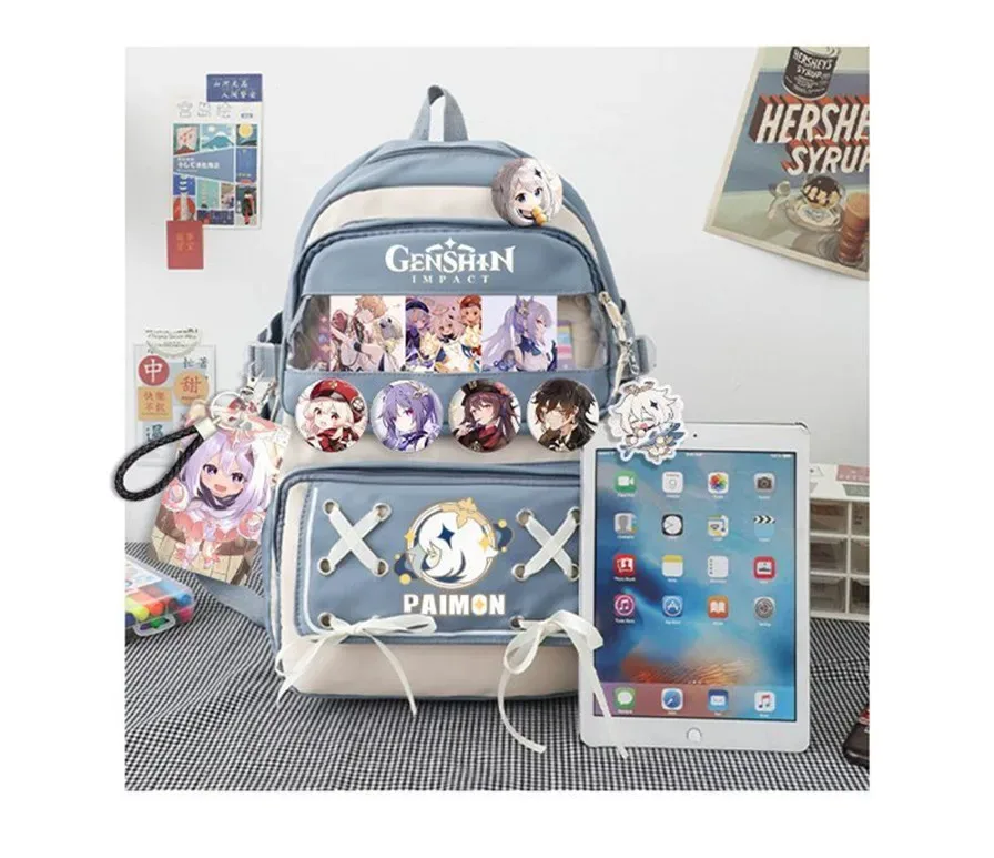 sac dos nylon animaux personnages beige noir poche avant appliques badge couverture souple ceinture air unisexe