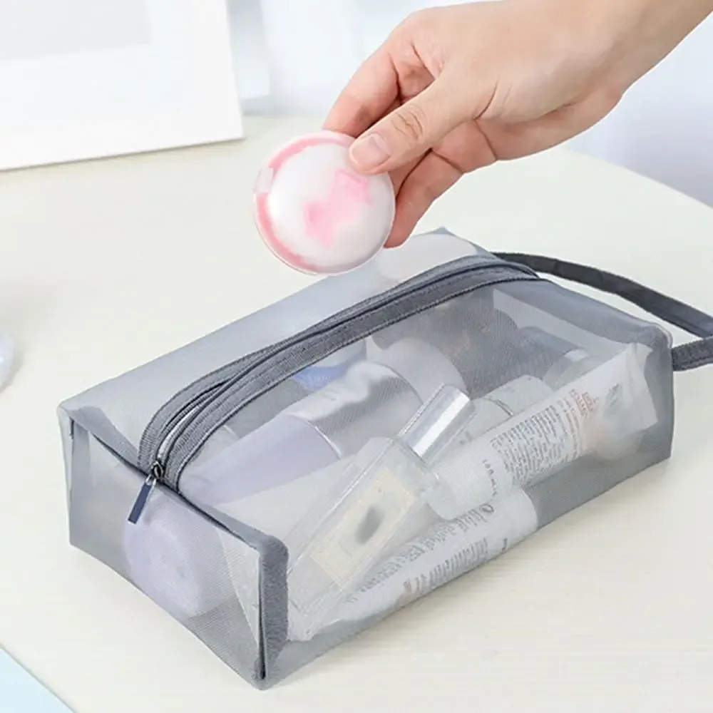 sac à cosmétiques transparent en maille, sac de rangement pour soins de la peau, sac à main de voyage portable, sac de lavage étudiant, sac de papeterie
