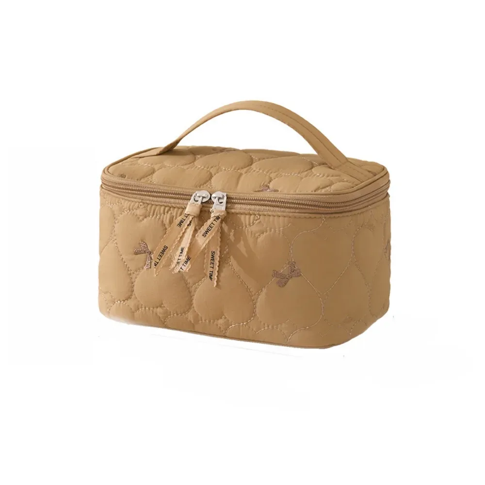 grande trousse de maquillage pour femmes, imprimé cœur, imperméable, sac de toilette de voyage, sac de rangement pour cosmétiques à double fermeture éclair, portable