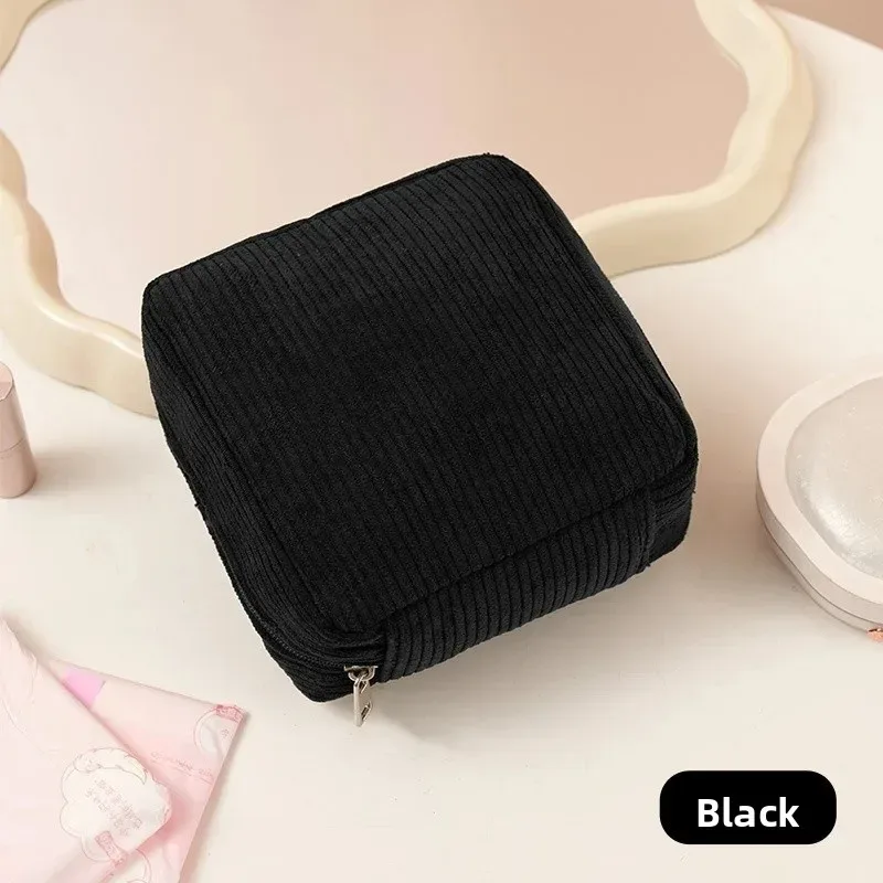 sac de maquillage mignon en velours côtelé pour femmes, petit sac de voyage portable, sacs cosmétiques de couleur unie, sac de toilette à fermeture éclair, pochette de rangement