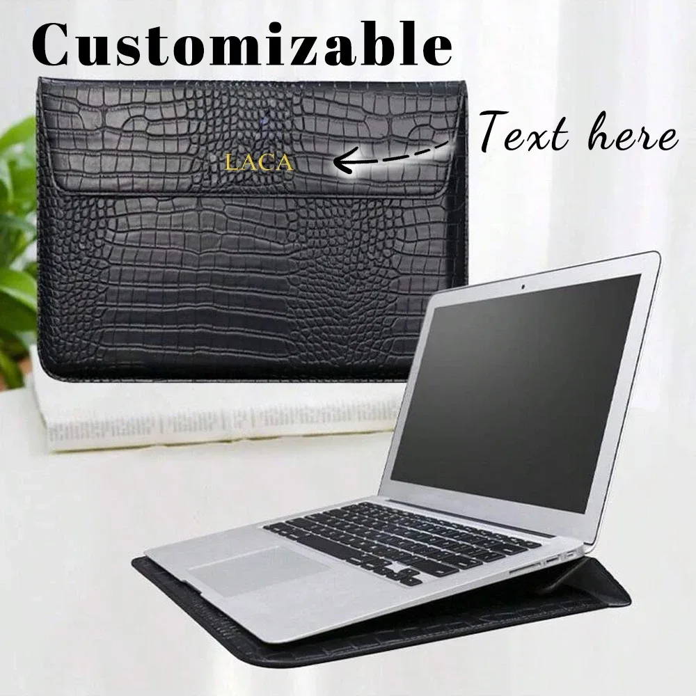 sacoche pour ordinateur portable en cuir pu motif crocodile personnalisable, pour hommes, 13,3/15,4 pouces, avec support intégré, unisexe