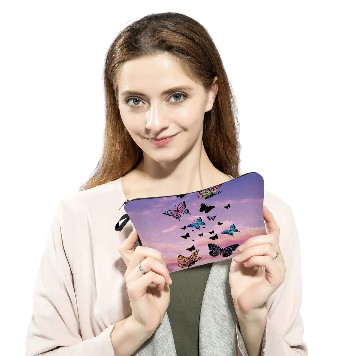 sac à cosmétiques imprimé papillon pour femmes, trousse à crayons d'école pratique avec animaux, mini sac de rangement de voyage, sacs de maquillage pour dames