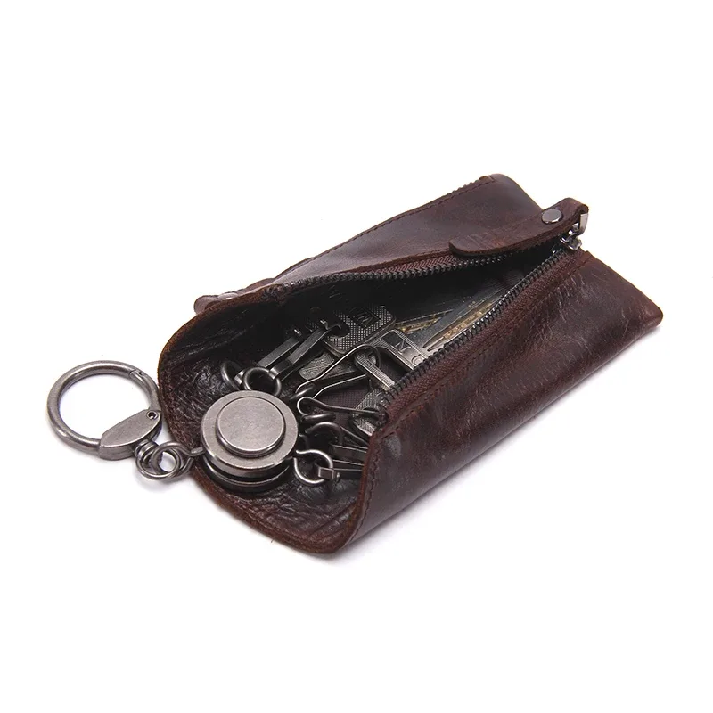 contact's vintage en cuir véritable porte-clés femmes porte-clés couvre fermeture éclair porte-clés sac hommes porte-clés femme de ménage clés organisateur