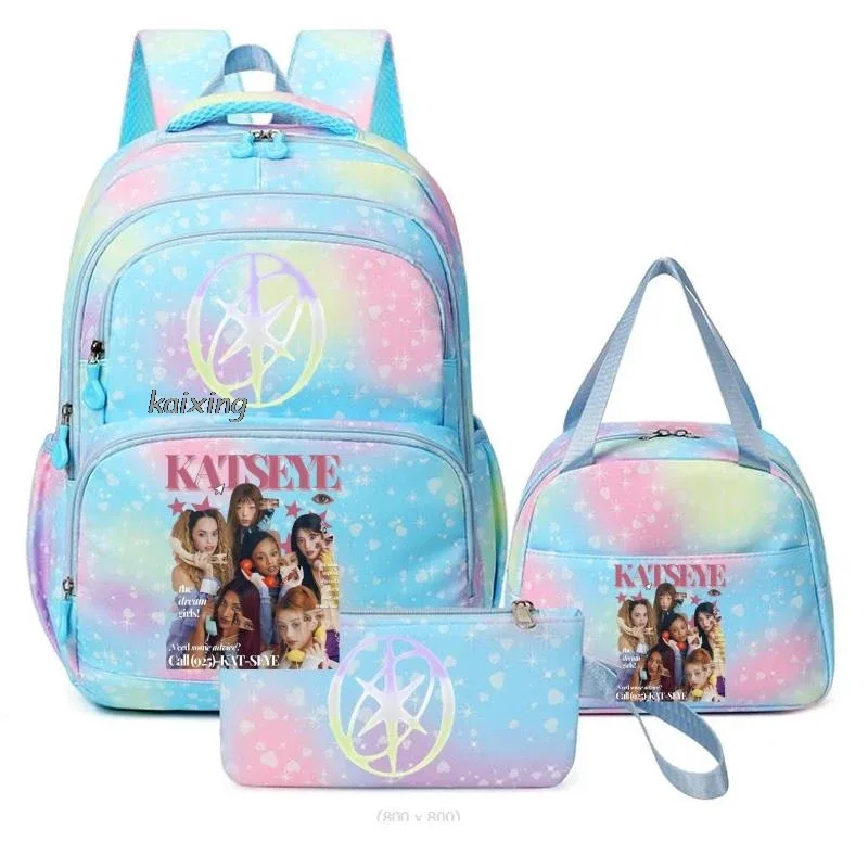 hot katseye drôle impression sacs d'école avec des sacs à déjeuner 3 pièces coloré garçons et filles sac à dos primaire voyage en plein air ordinateur portable mochilas