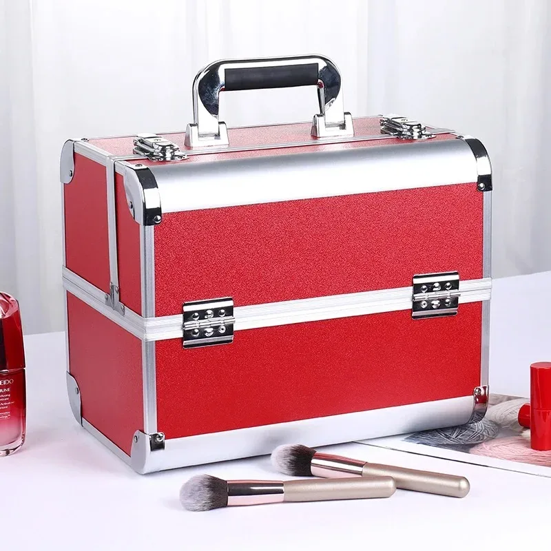 mallette de maquillage pro réglable, 4 plateaux coulissants, étui à cosmétiques, boîte de rangement, compartiments verrouillables