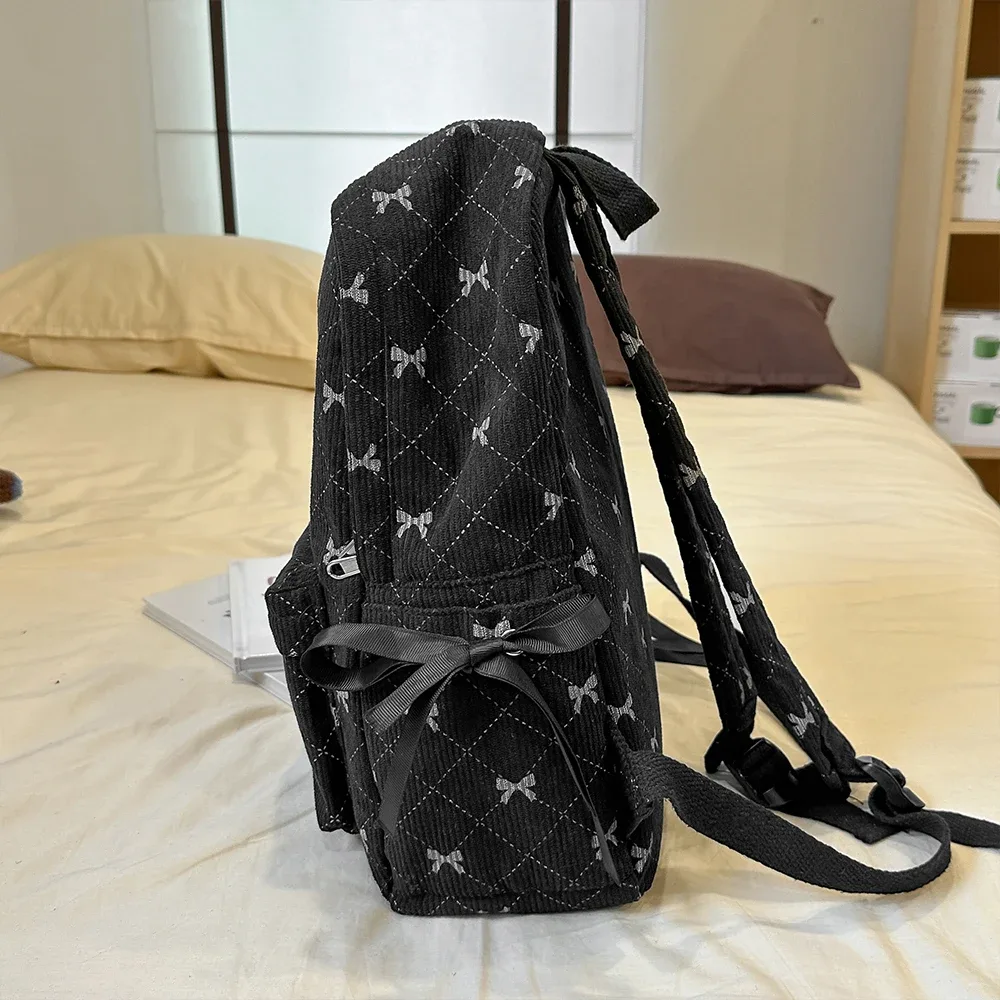 sac à dos à nœud en velours côtelé pour étudiantes, sac à dos polyvalent pour lycéennes et collégiennes