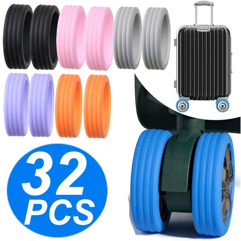 32/4PCS Protège-roues en silicone pour valise, housse de protection silencieuse pour roulettes de chariot, accessoires de valise