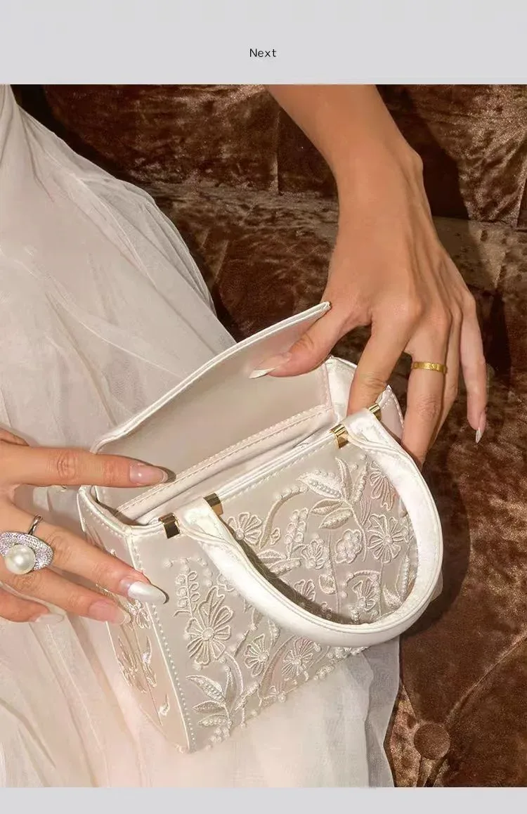 élégant doux perle broderie mode sac à main soie cheongsam soirée pochette chaîne sac à bandoulière urbain minimaliste style fourre-tout chic