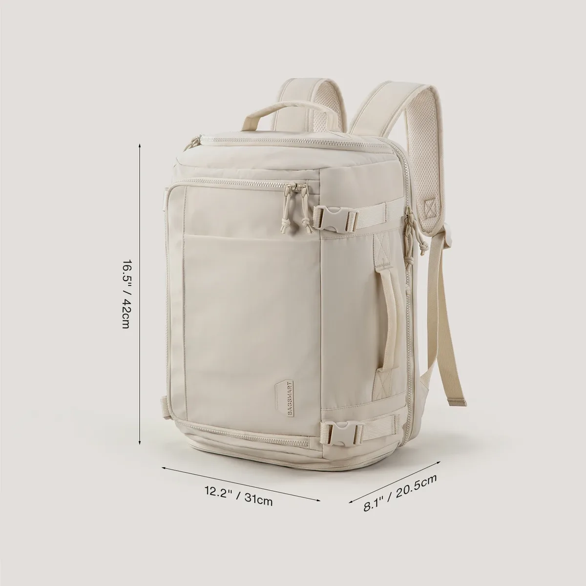 sac dos pvc beige clair poches multiples compression souple usage voyage sport ecole shopping antivol étanche