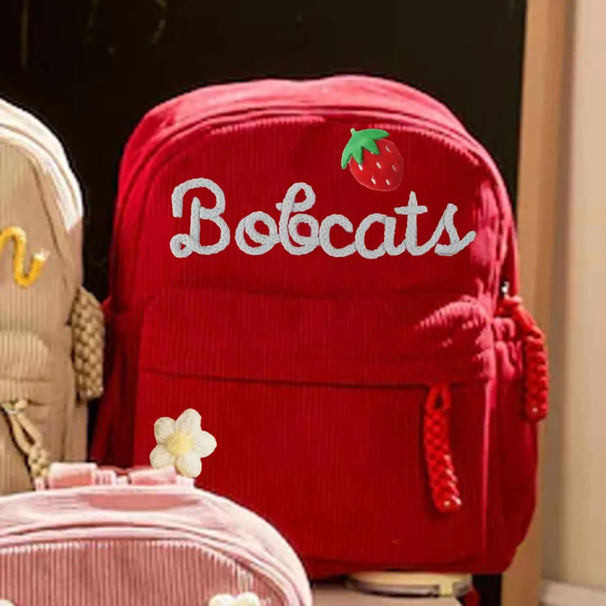 sac à dos en velours côtelé personnalisé 1 pièce, lettres brodées à la main, décorations florales/animales, cadeau idéal.