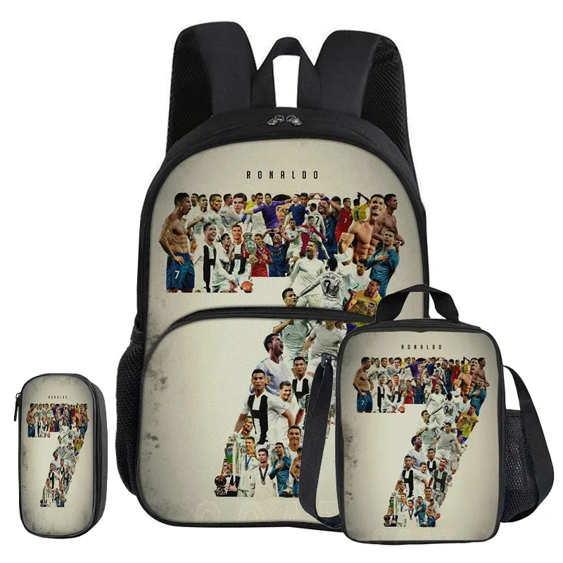 sac dos nylon noir rouge vert sport football trophées ronaldo identité visuelle unisexe voyage école université tranche intermédiaire informatique