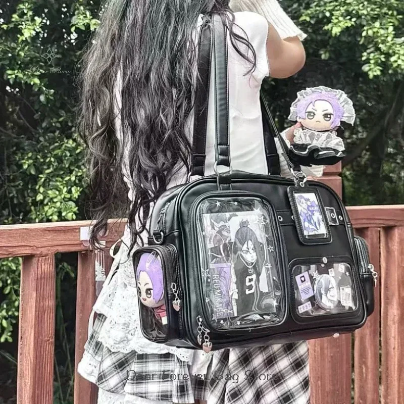 y2k nouveau mignon ita sac concert grande capacité sac à dos lolita fille sac à bandoulière transparent bricolage badge affichage sac à bandoulière décontracté