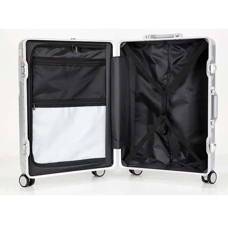 valise de cabine à roulettes avec cadre en aluminium, porte-gobelet usb, ouverture frontale et roues à frein pour une navigation aisée
