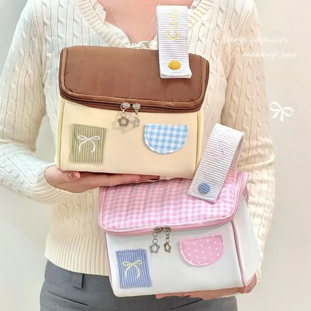 Trousse de Maquillage Imperméable Couleur Dopamine Grande Capacité Sac de Voyage Portable Sac de Lavage en Forme de Maison Rangement Cosmétique