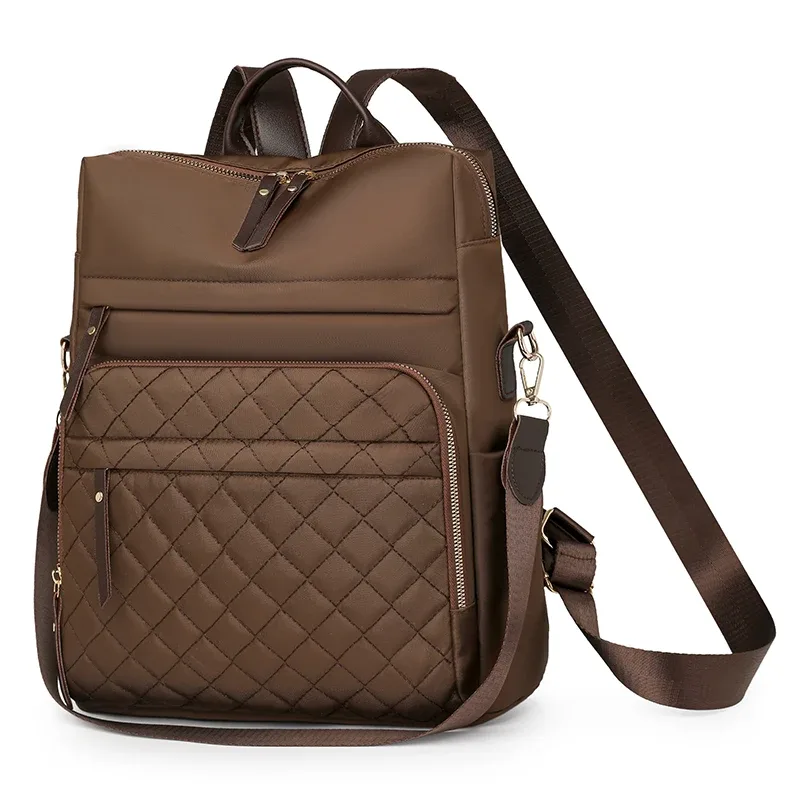 sac à dos à carreaux pour femmes, sac à dos imperméable en nylon, sac à main de grande capacité pour livres, voyage en plein air, cartable de week-end