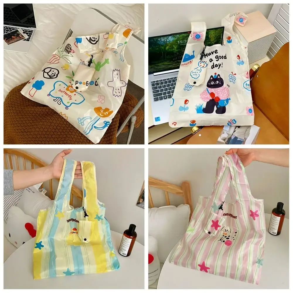 sac de shopping pliable en nylon amusant, sac fourre-tout, sacs de rangement, sac écologique à motif de dessin animé, imperméable, réutilisable, sac de voyage pour femmes