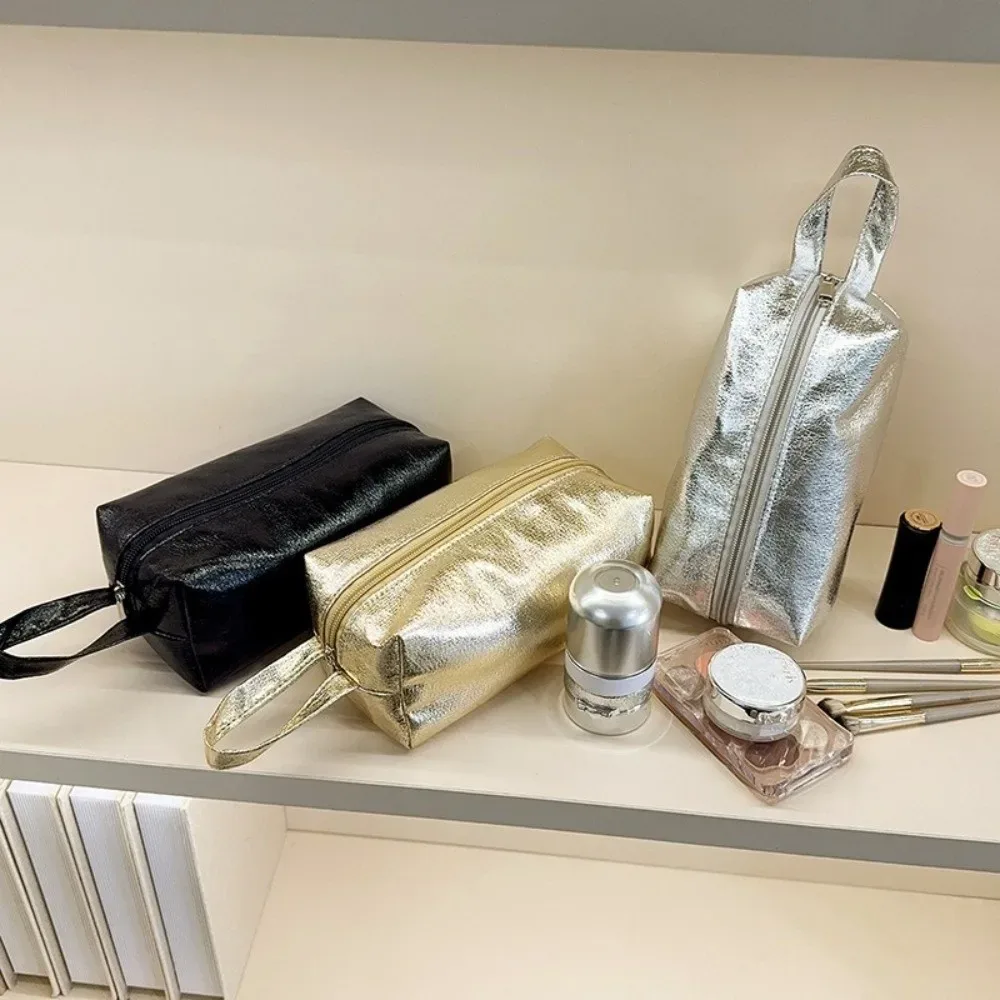 sac de maquillage brillant à la mode, grande capacité, sac cosmétique portable, sac de rangement multi-usage pour articles de toilette et soins de la peau, sac de voyage
