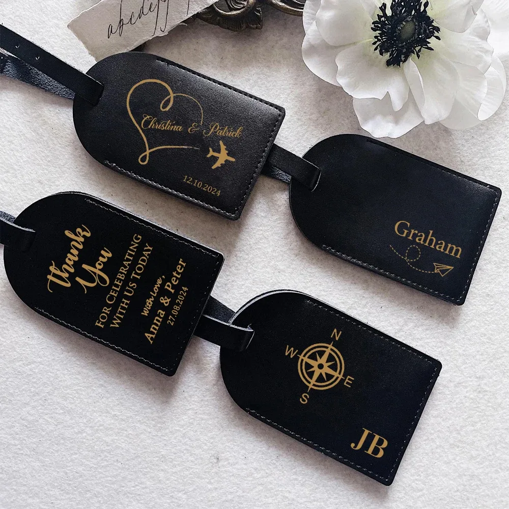 étiquette de bagage monogrammée en cuir personnalisée, étiquettes de bagage de voyage pour couple, cadeau de mariage personnalisé pour meilleur ami, cadeau de réception nuptiale