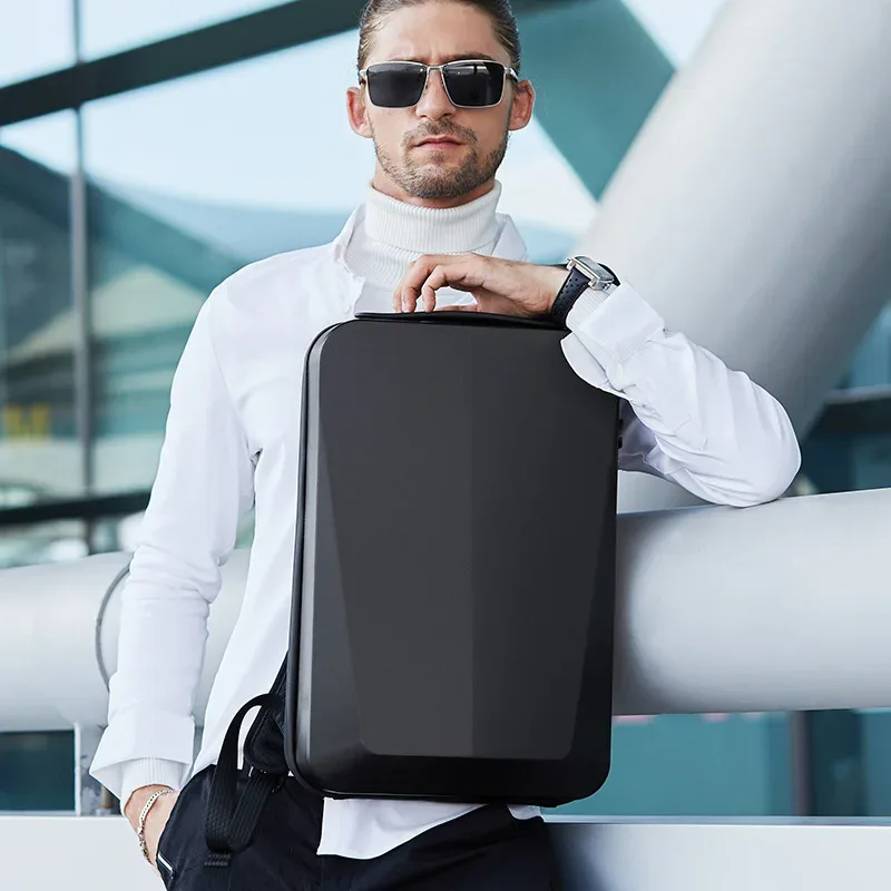 sac dos pvc noir gris minimaliste antivol usb grande capacité étanche usage voyage école affaires