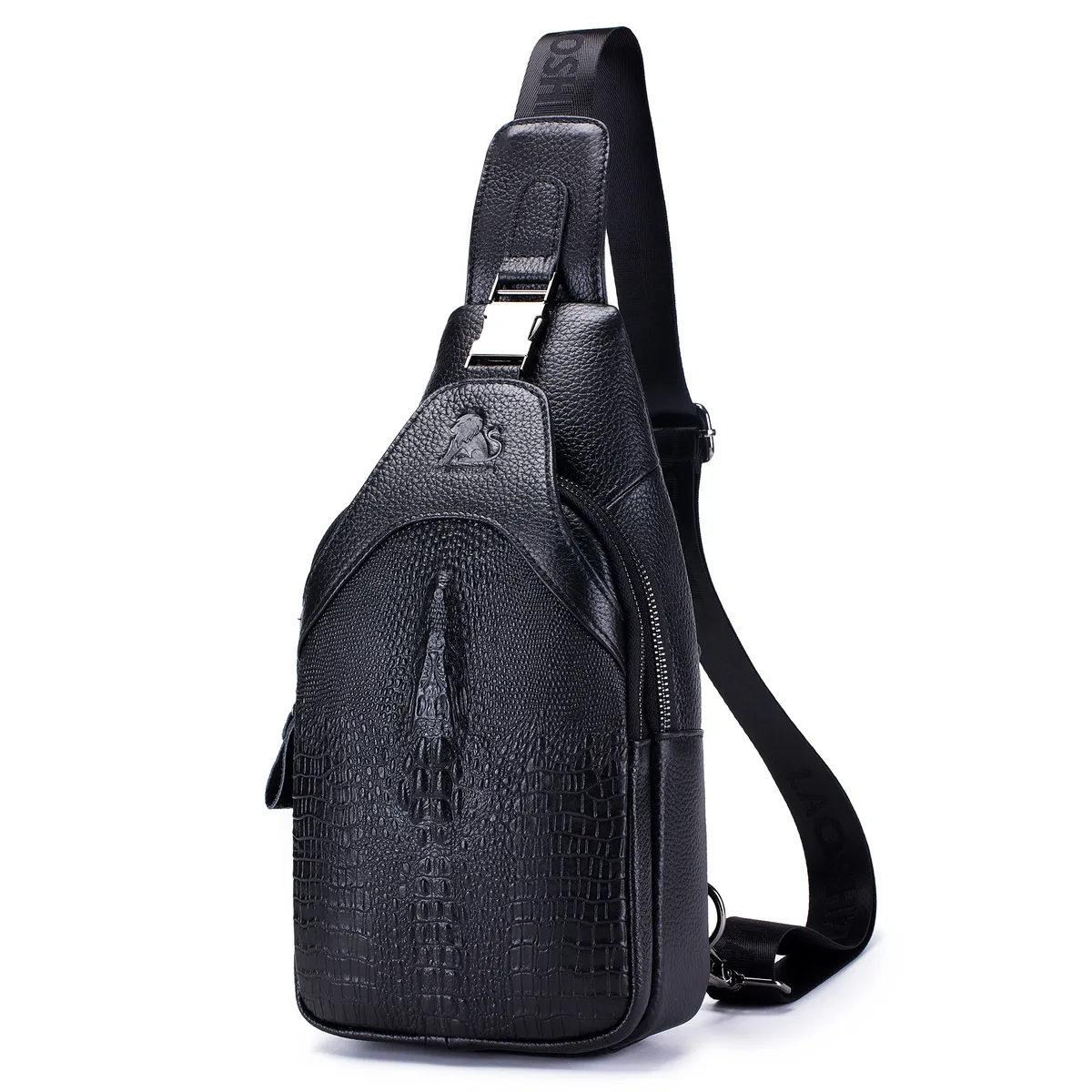 sac de poitrine en cuir pour hommes, sac à bandoulière, sac multifonctionnel à motif crocodile avec sac à bandoulière de chargement usb