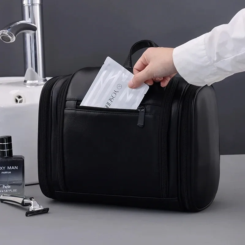 grande trousse de maquillage en cuir pu, organiseur de cosmétiques de voyage, pochette de toilette multifonctionnelle, étui de rangement imperméable pour unisexe