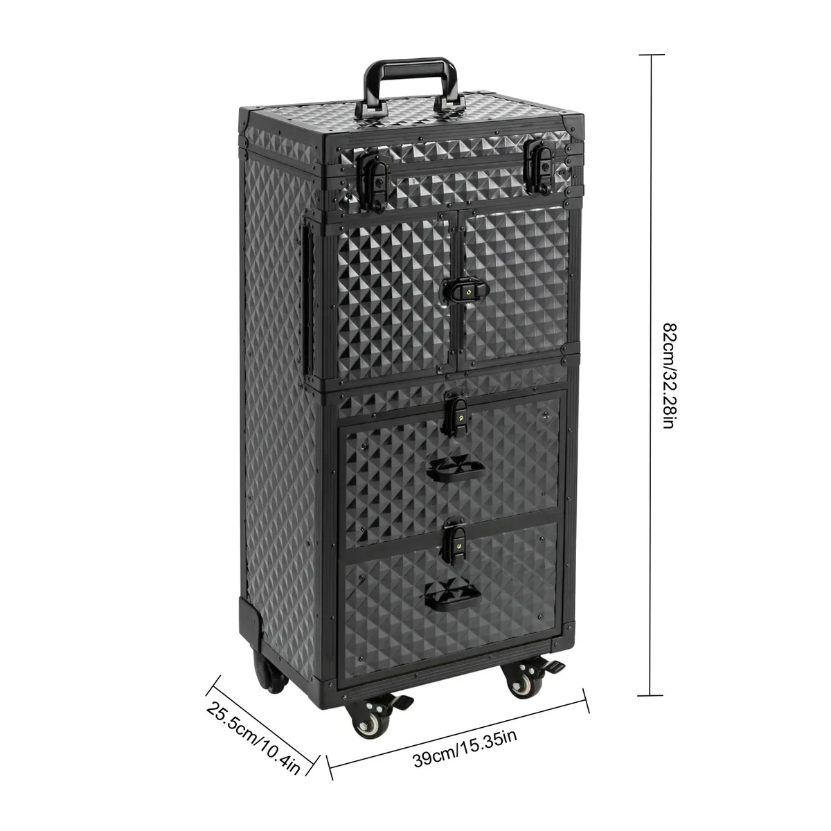 valise de maquillage verrouillable bymaocar, trolley de salon de beauté multi-niveaux en aluminium et abs, design cube d'eau, grande capacité, organisateur avec 2 tiroirs, supports pour ciseaux, 6 clés, serrure intégrée, verrouillage par mot de passe