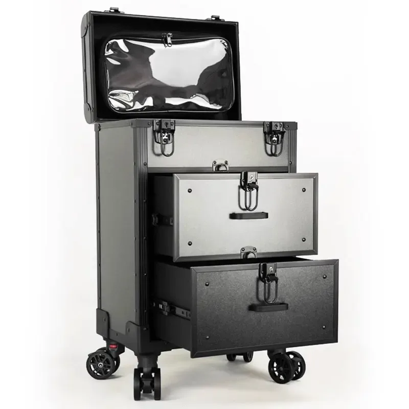 sac de maquillage professionnel de grande capacité, bagages, boîtier de chariot d'artiste, rangement d'ongles de voyage, valise de maquillage, boîte à outils de tatouage roulante