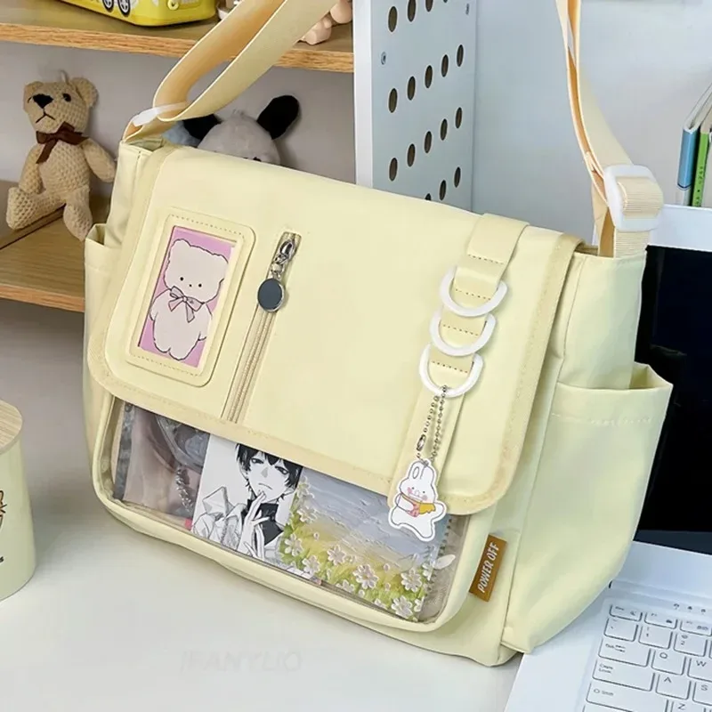 sac à bandoulière transparent japonais, sacoche pour fille de style harajuku, charmant panneau d'affichage de badges diy, sac à bandoulière à la mode