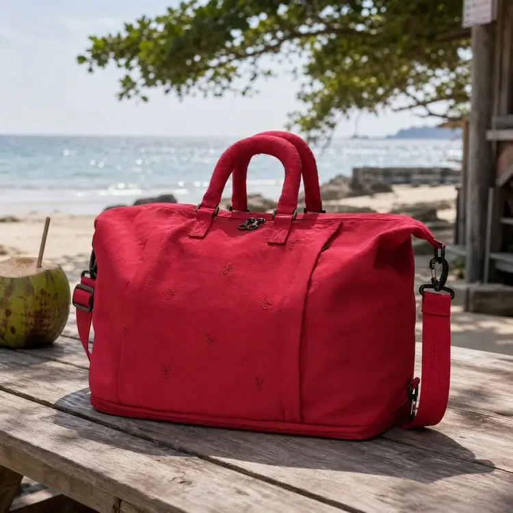 sac de voyage en toile pour femme avec broderie papillon, grande capacité, sac de week-end, sac de nuit avec poignée en corde