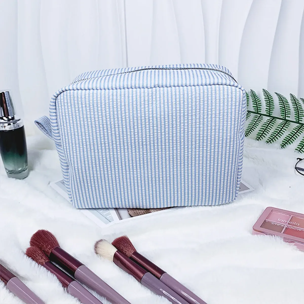 pochette de maquillage rayée personnalisée, broderie de nom personnalisée, pochette cosmétique, organiseur de toilette de voyage, cadeau pour femmes, filles, demoiselles d'honneur