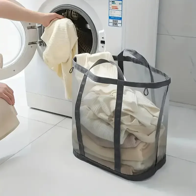 panier à linge en maille de nylon, sac de rangement pliable pour vêtements sales, adapté à la chambre à coucher et à la salle de bains, panier à linge portable indépendant
